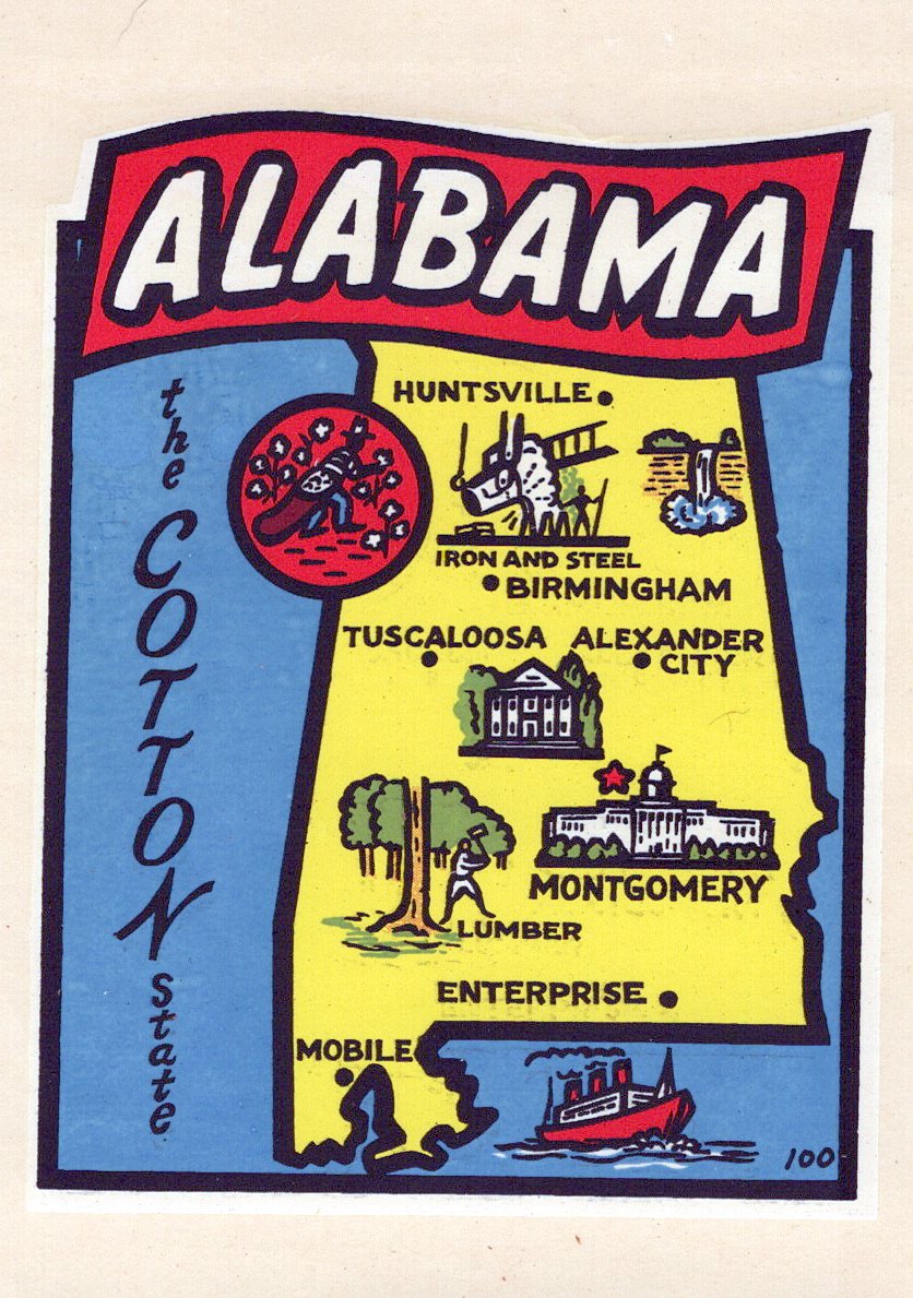 (image for) Alabama Vintage Vacation Stickers AL(2)